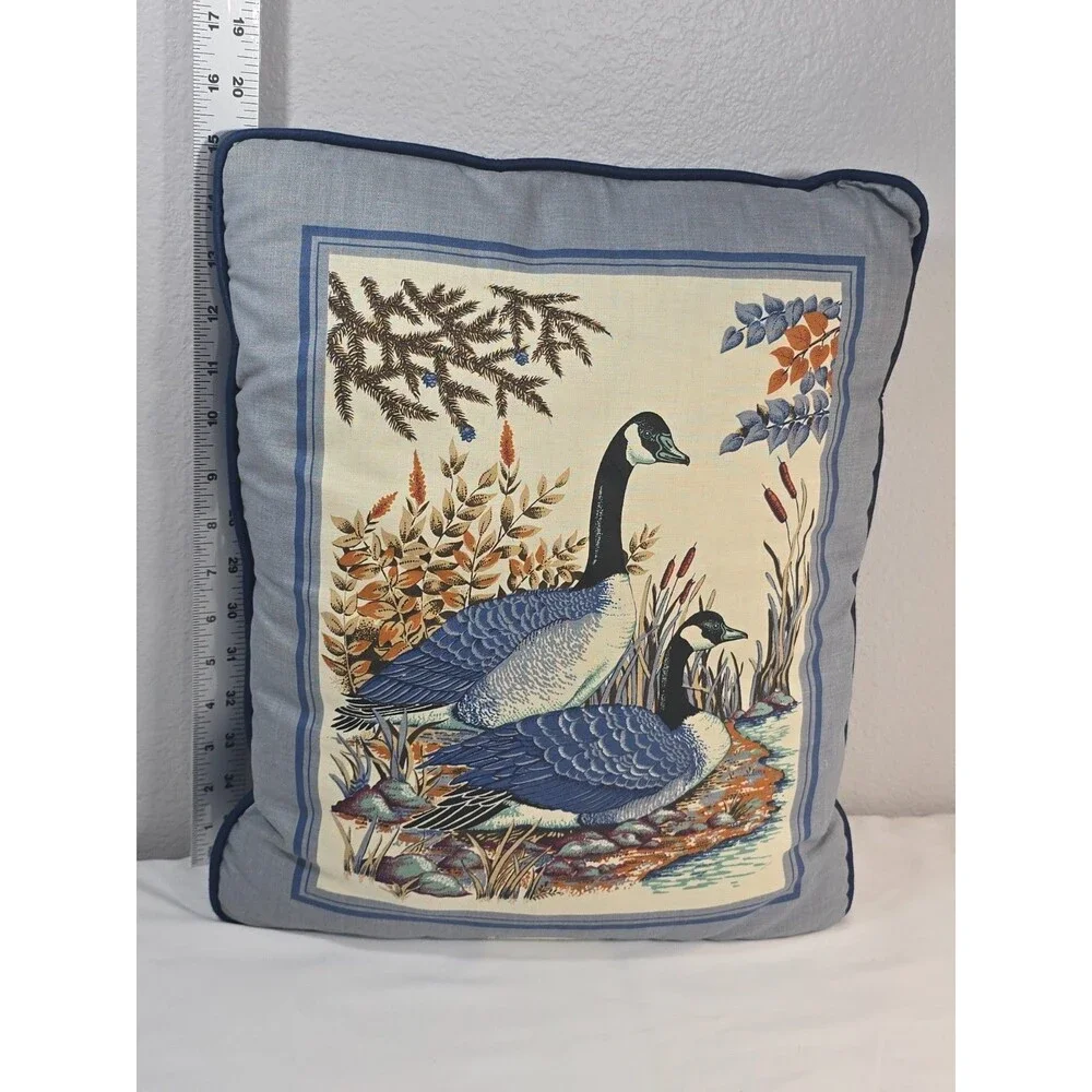 Vintage Canada Goose Throw Pillow Lodge Cabin Blue Handmade